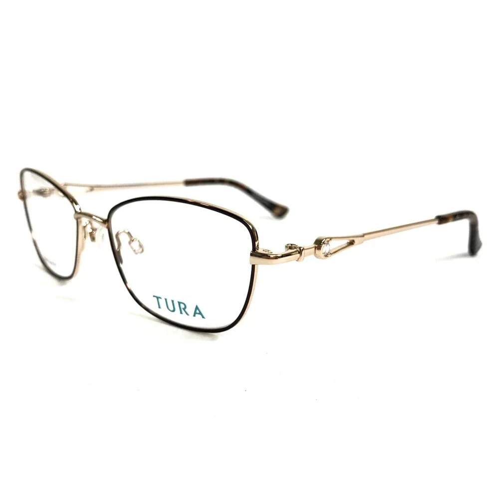 Tura Petite Eyeglasses Frames R582 BRN Brown Gold Cat Eye Wire Rim 50-16-135